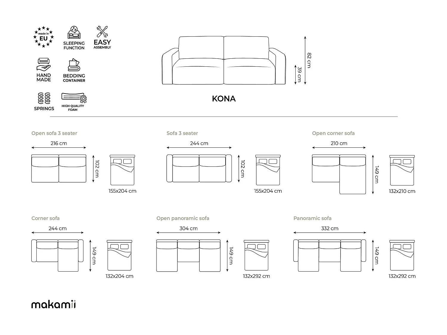 Otwarty Lewy narożnik z funkcją spania - z tkaniny strukturalnej - jeans - KONA