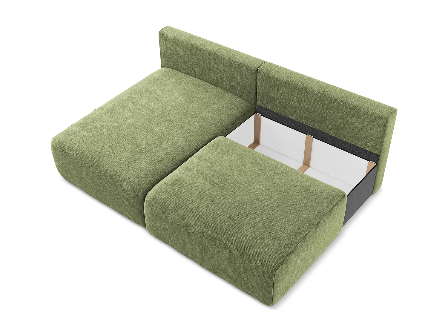 Canapé d’angle 3 places gauche sans accoudoir convertible en Chenille - vert - KONA