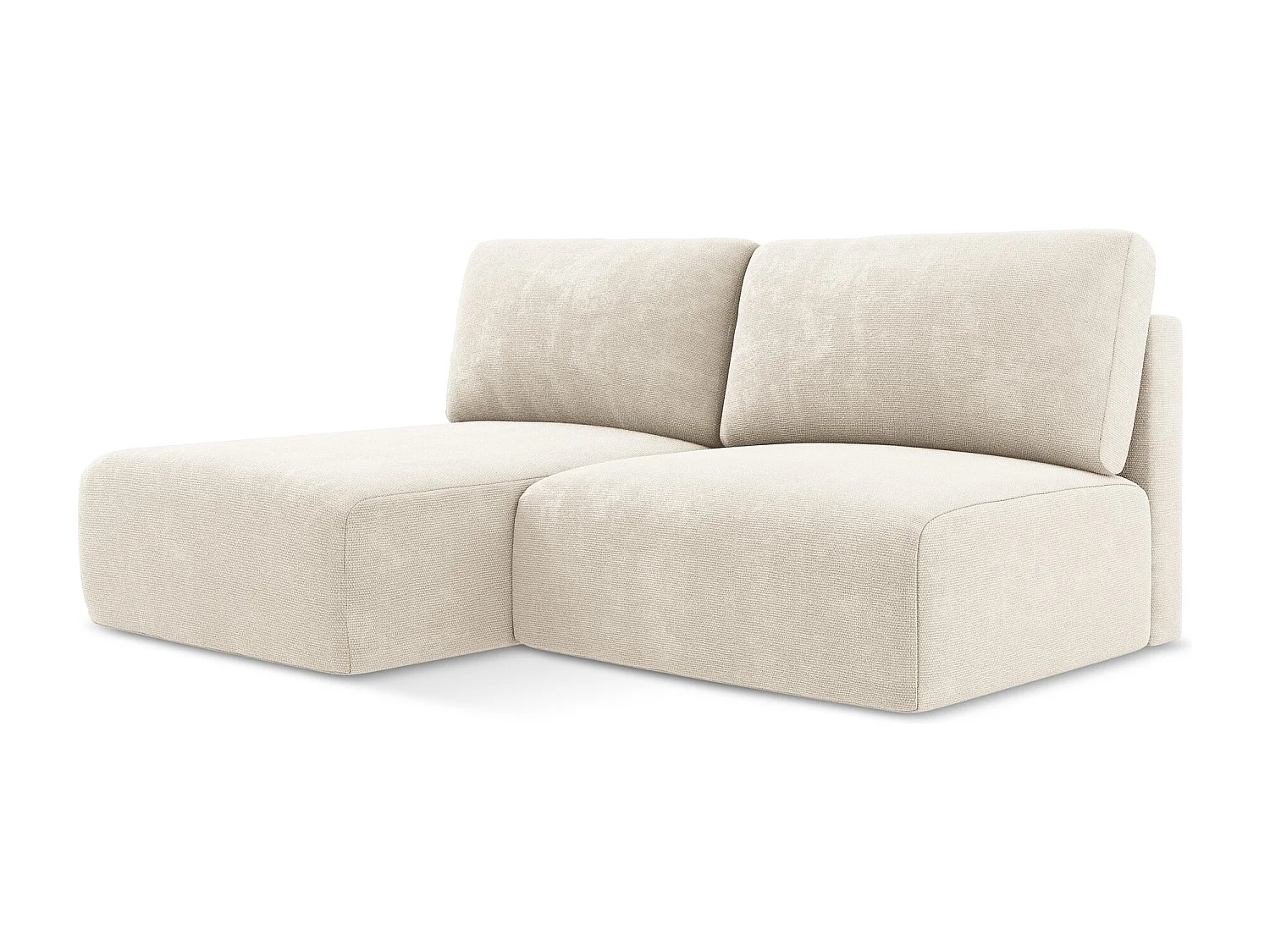 Open hoekbank links met bedfunctie van lichtbeige chenille stof - KONA
