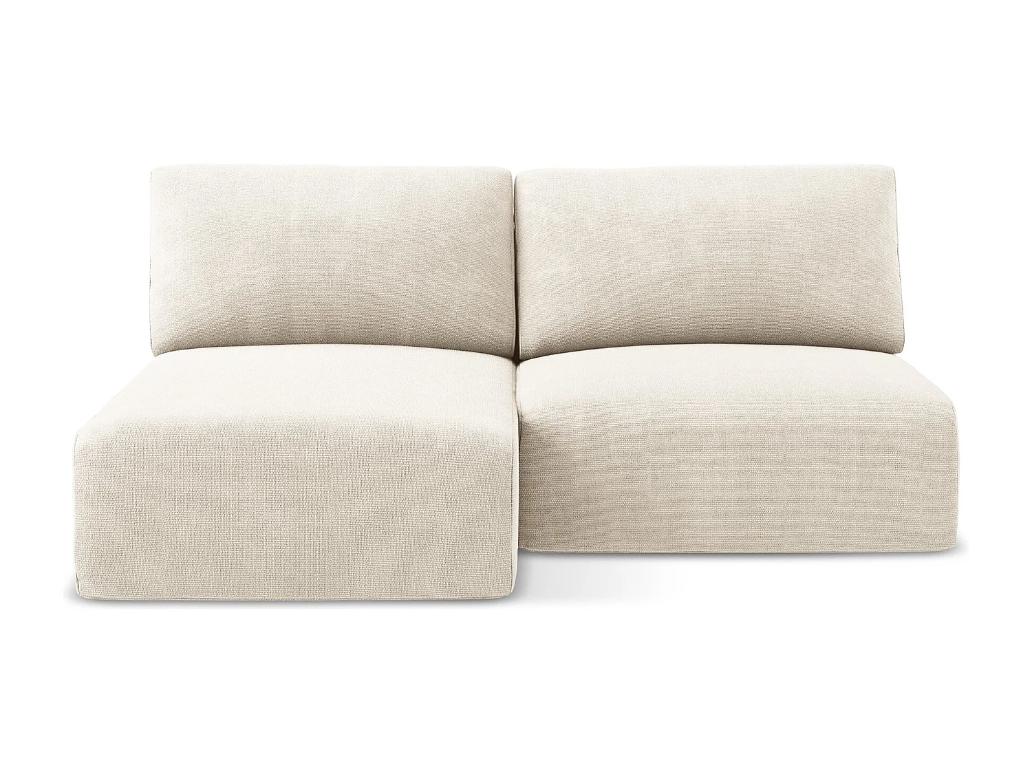 Open hoekbank links met bedfunctie van lichtbeige chenille stof - KONA