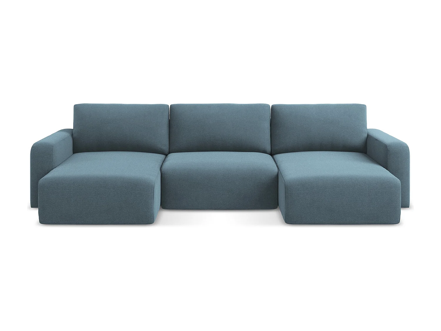 Panoramische bank met bedfunctie van lichtblauw textuurstof - KONA