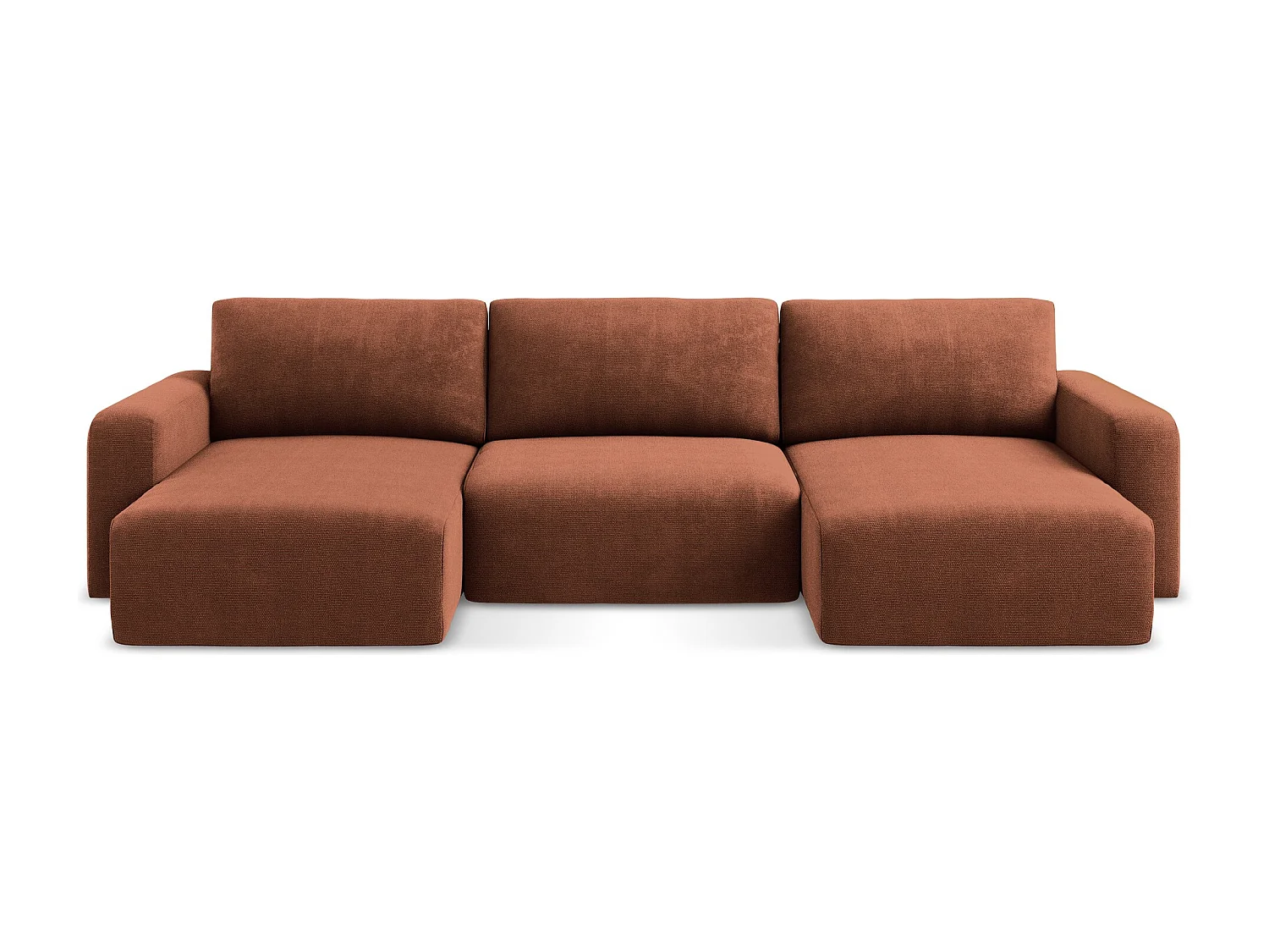 Panoramische bank met bedfunctie van terracotta chenille stof - KONA