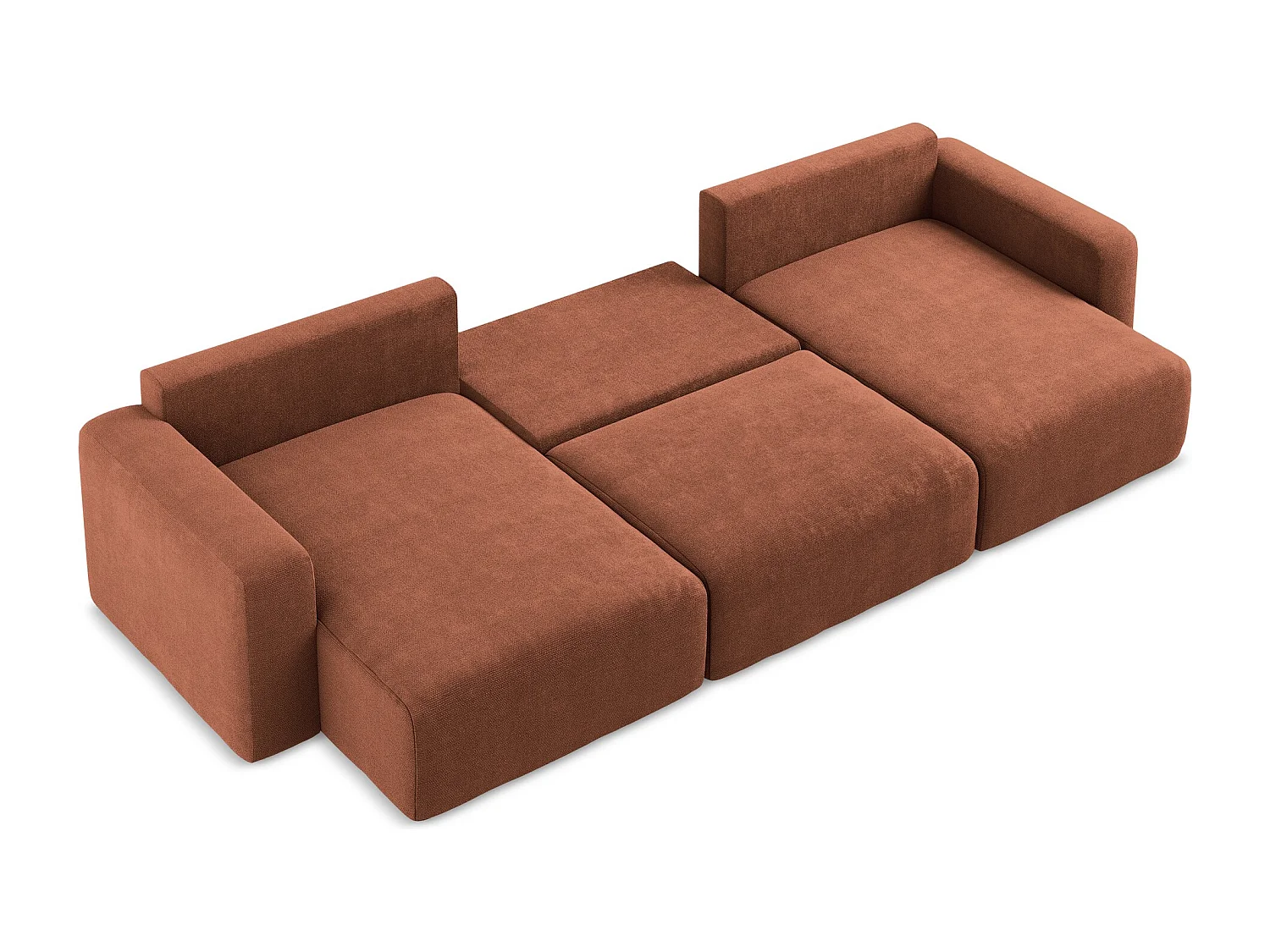 Panoramische bank met bedfunctie van terracotta chenille stof - KONA