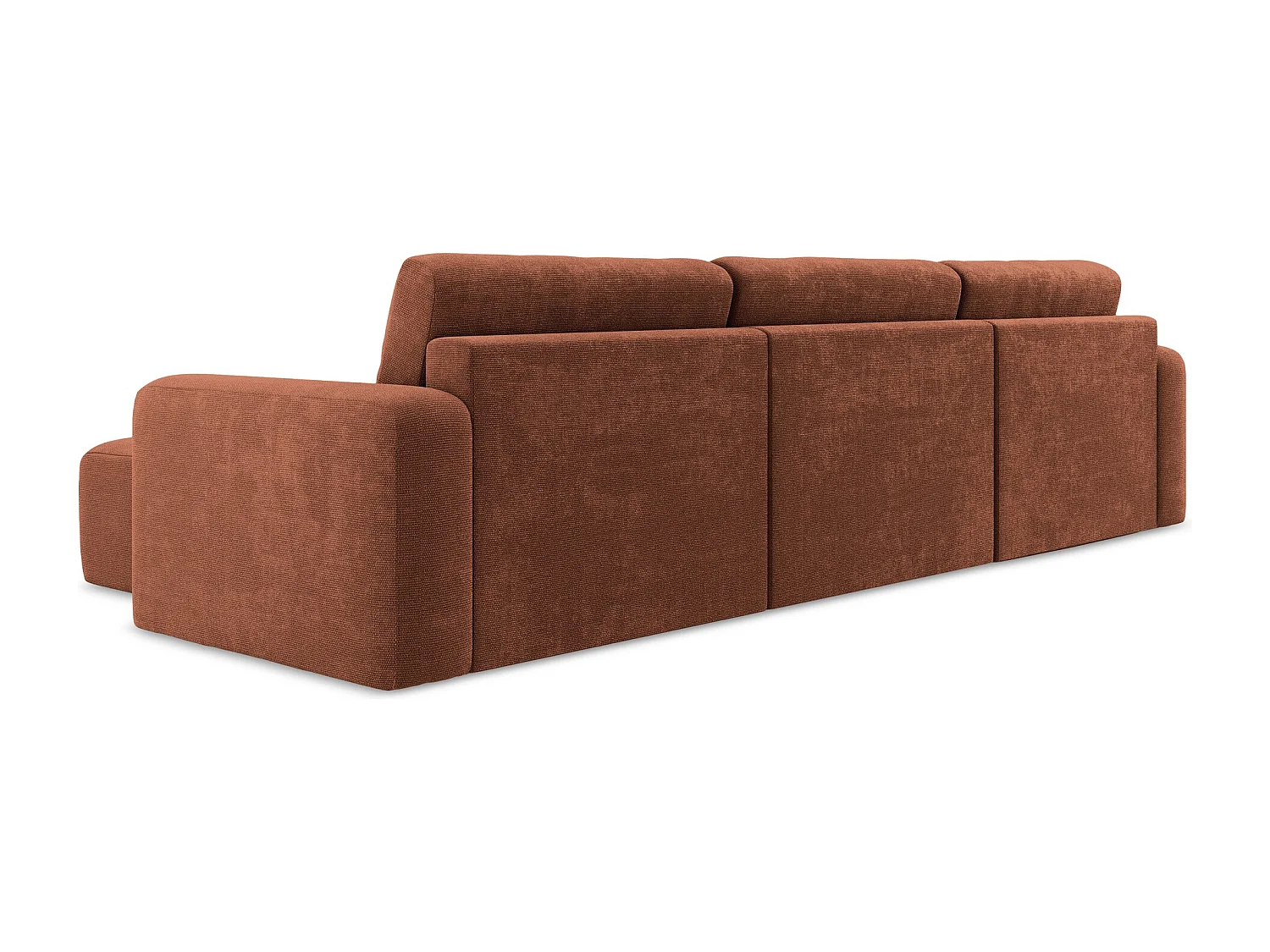 Panoramische bank met bedfunctie van terracotta chenille stof - KONA