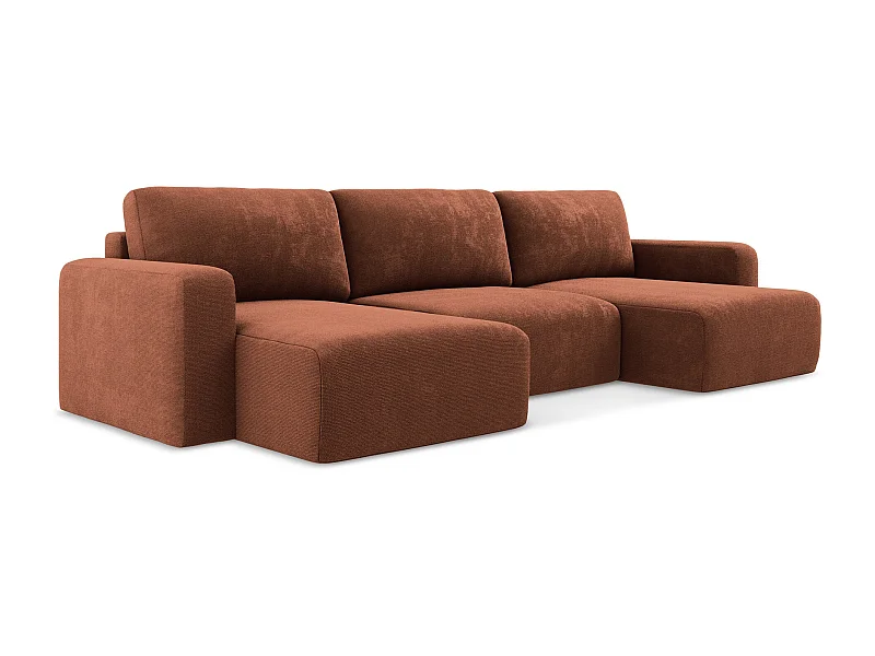 Panoramische bank met bedfunctie van terracotta chenille stof - KONA