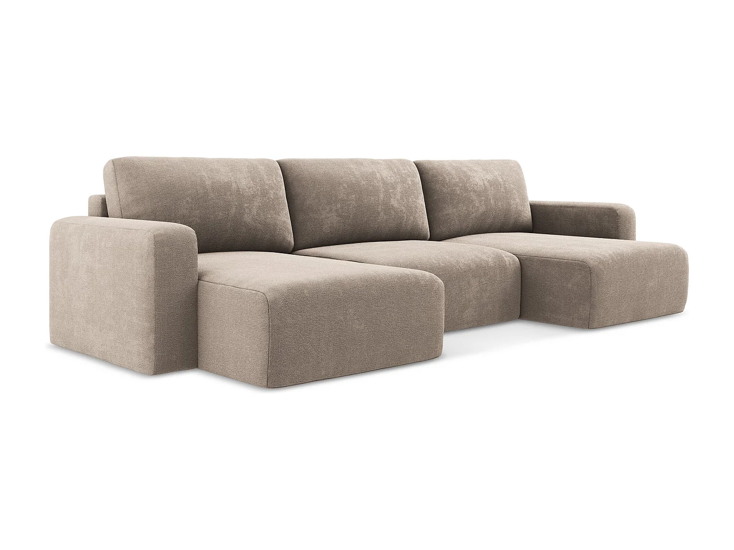 Sofa panoramiczna z funkcją spania - z tkaniny szenilowej - ciemny beż - KONA