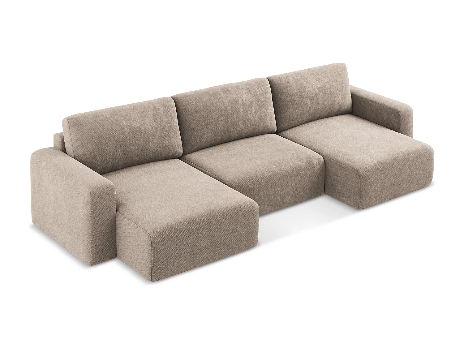 Sofa panoramiczna z funkcją spania - z tkaniny szenilowej - ciemny beż - KONA