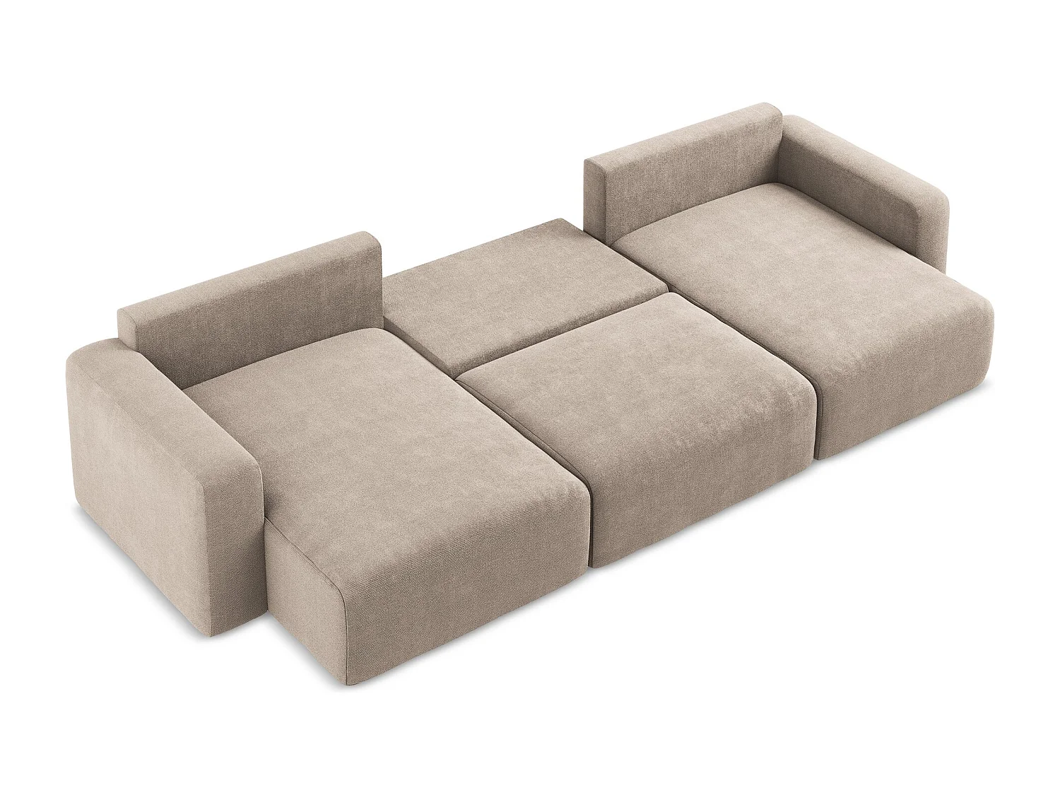 Sofa panoramiczna z funkcją spania - z tkaniny szenilowej - ciemny beż - KONA