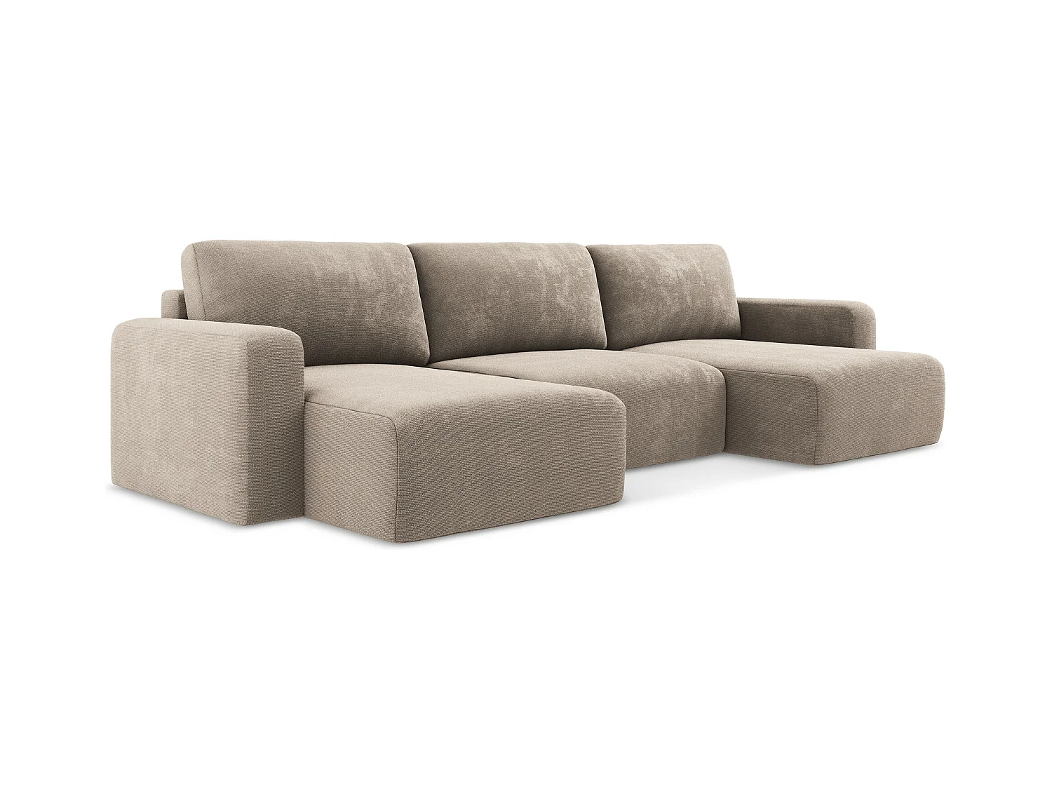 Wohnlandschaft mit Schlaffunktion - / - Chenille - Dunkelbeige - KONA