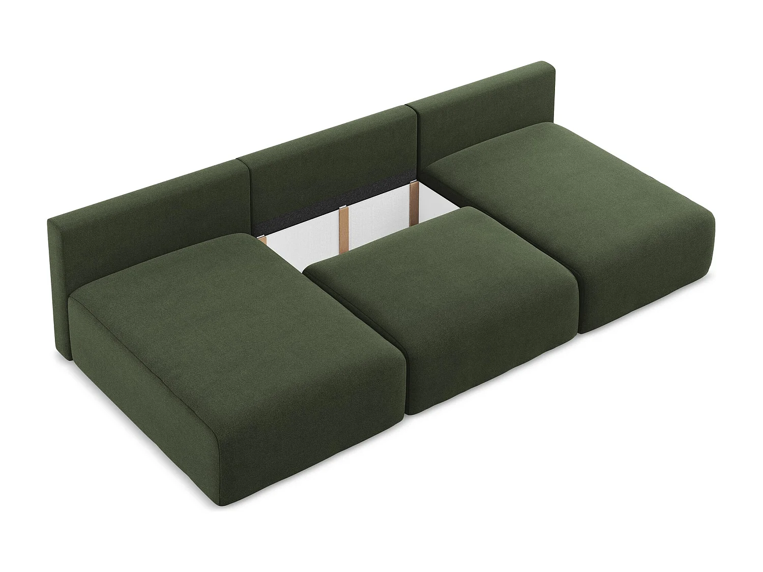 Panoramische open bank met bedfunctie van olijf textuurstof - KONA