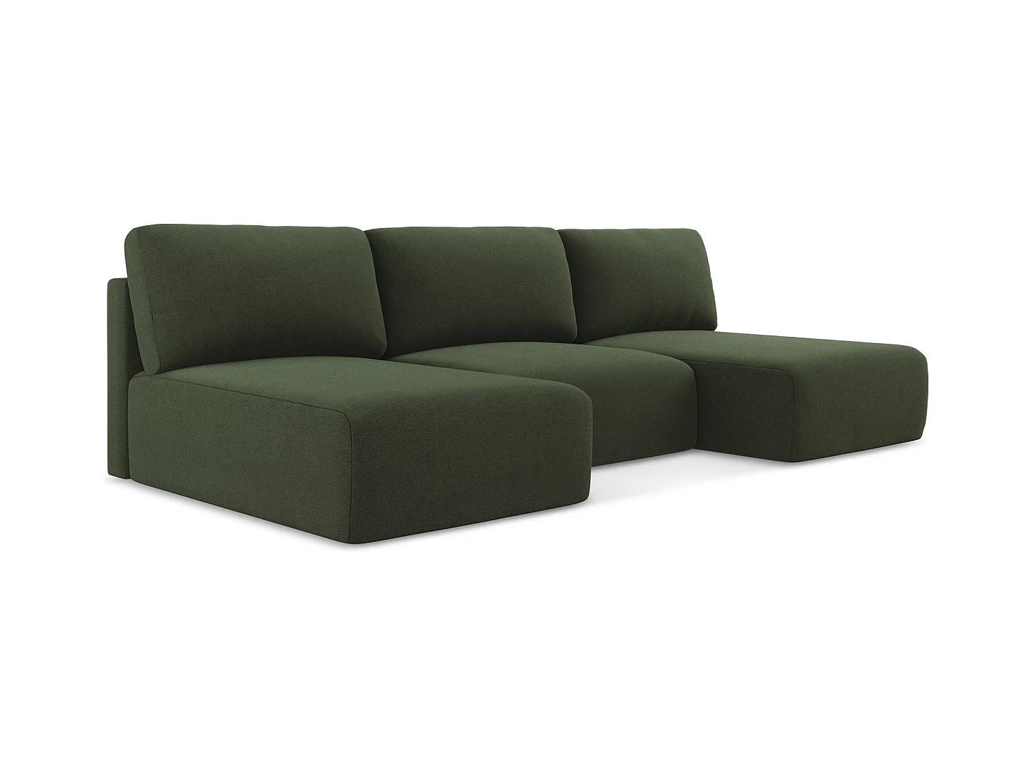 Wohnlandschaft ohne Armlehne mit Schlaffunktion - / - Strukturstoff - Olive - KONA