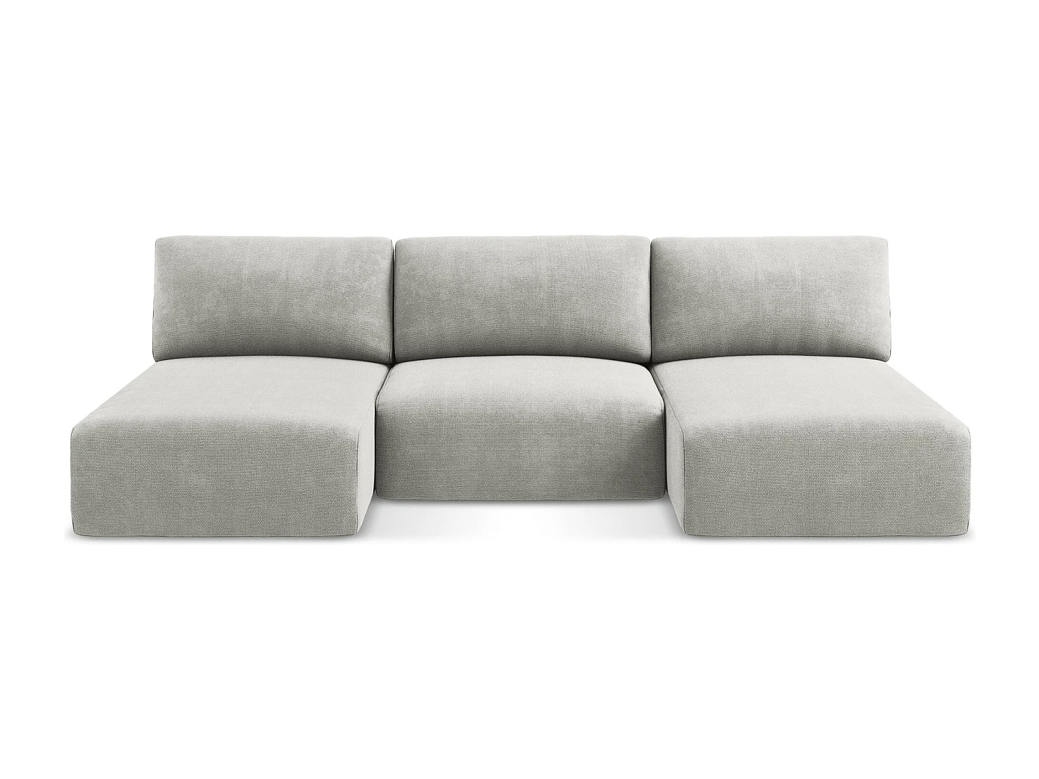 Panoramische open bank met bedfunctie van lichtgrijs chenille stof - KONA