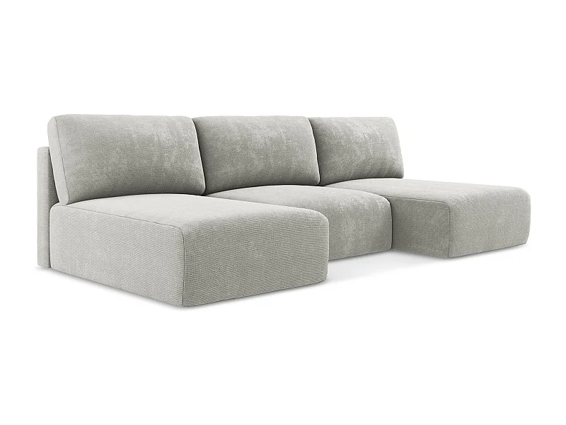 Panoramische open bank met bedfunctie van lichtgrijs chenille stof - KONA