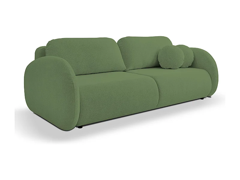Sofa LOOP z funkcją spania, nowoczesny design, pojemnik na pościel, skandynawski styl, 234x86x112 cm, kolor: ZIELONY