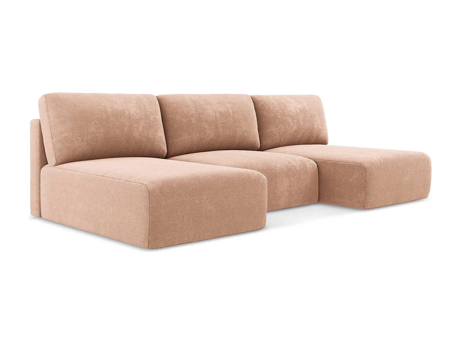 Otwarta Sofa panoramiczna z funkcją spania - z tkaniny szenilowej - brzoskwiniowy - KONA