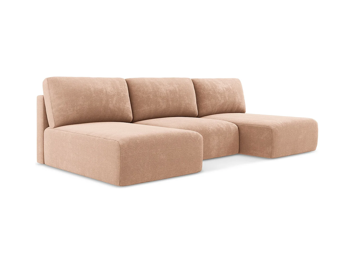 Wohnlandschaft ohne Armlehne mit Schlaffunktion - / - Chenille - Pfirsich - KONA