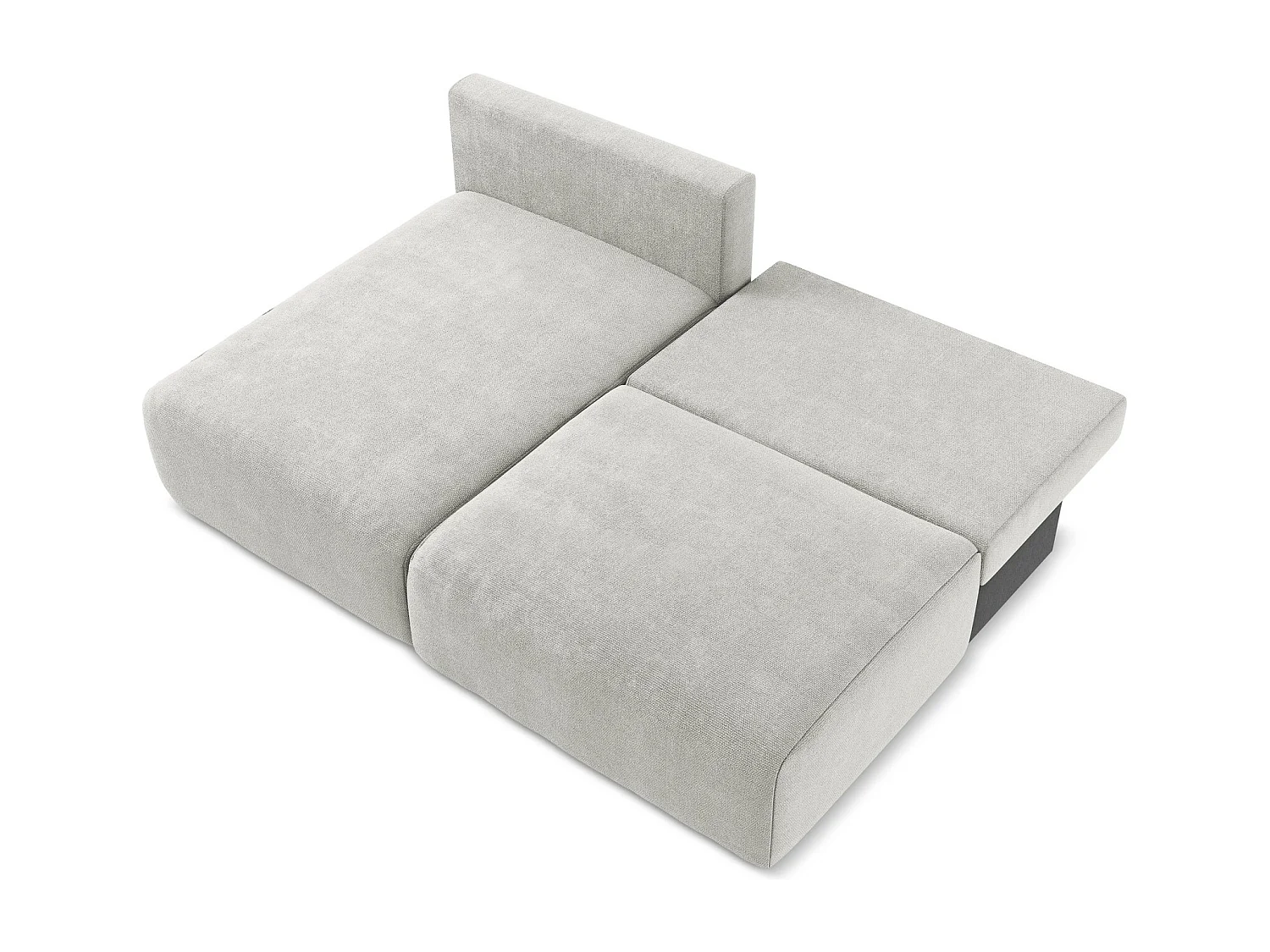 Open hoekbank links met bedfunctie van lichtgrijs chenille stof - KONA