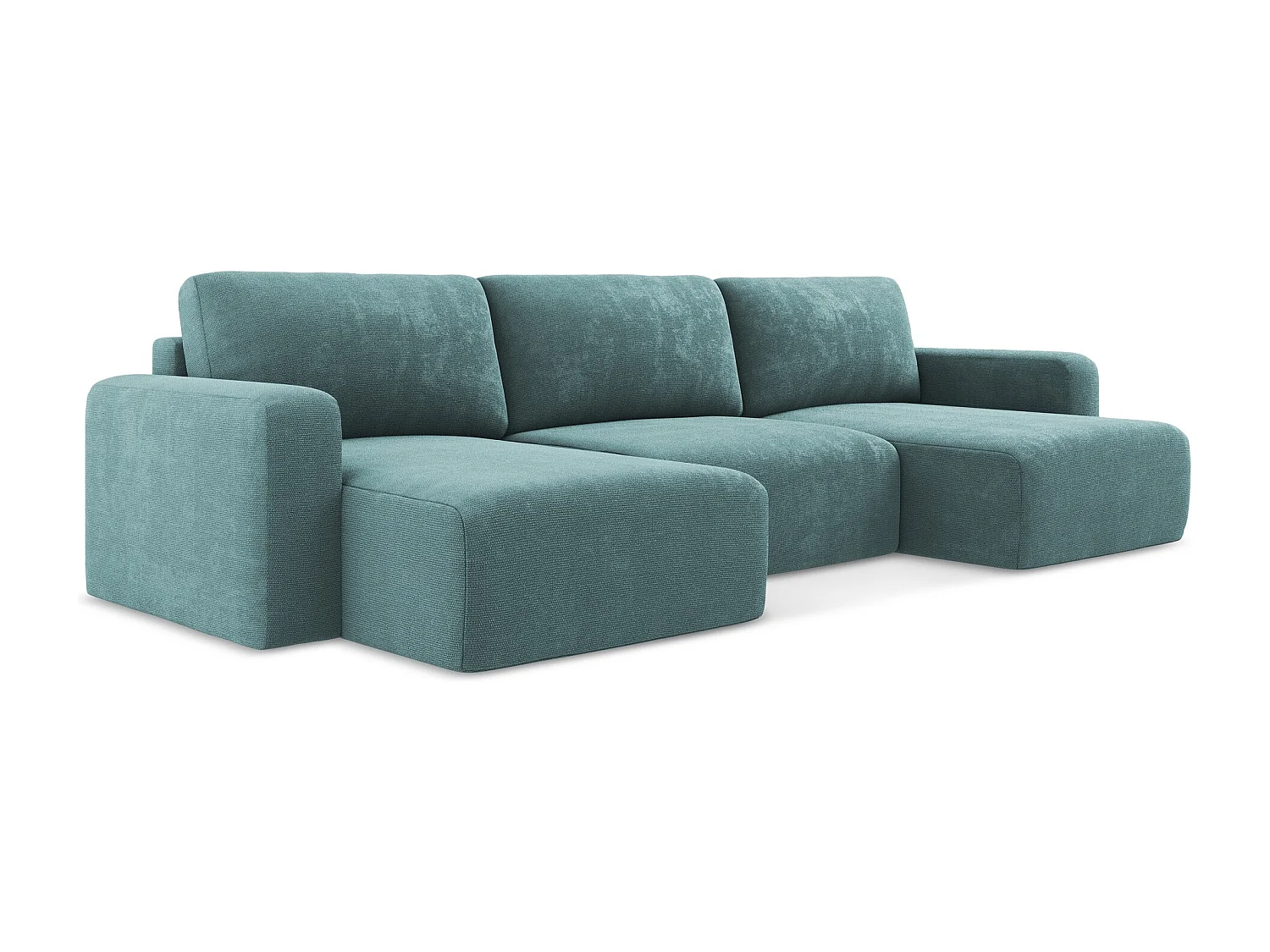 Panoramische bank met bedfunctie van jeans chenille stof - KONA