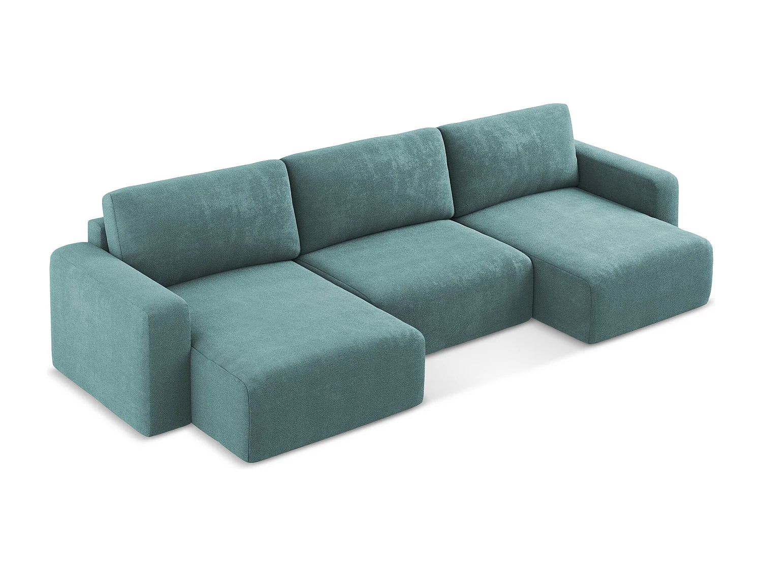 Panoramische bank met bedfunctie van jeans chenille stof - KONA