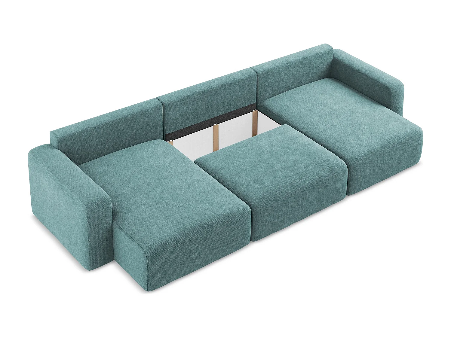 Panoramische bank met bedfunctie van jeans chenille stof - KONA