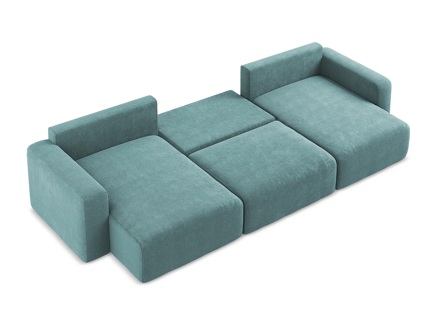 Panoramische bank met bedfunctie van jeans chenille stof - KONA