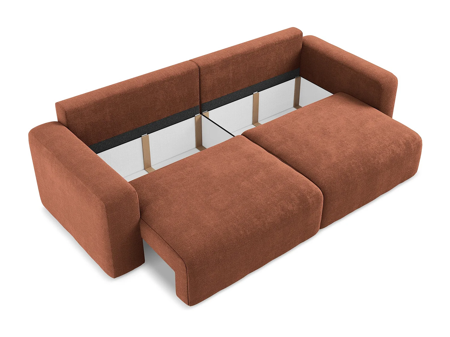 Driezits-slaapbank van terracotta chenille stof - KONA