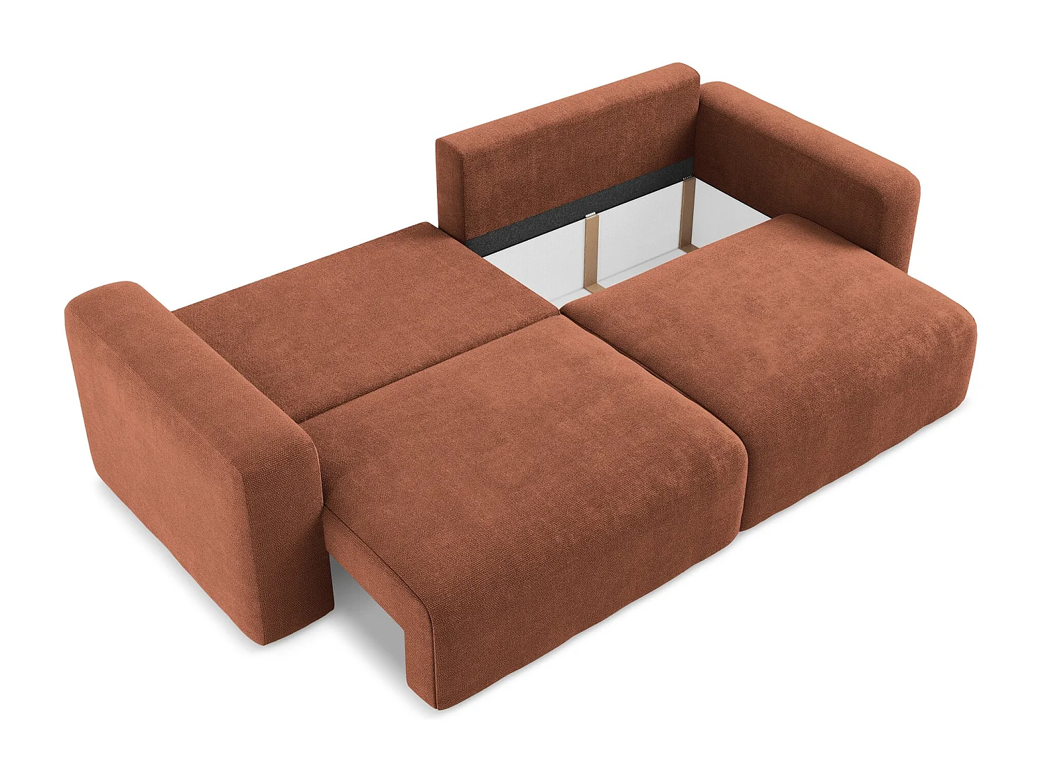 Driezits-slaapbank van terracotta chenille stof - KONA