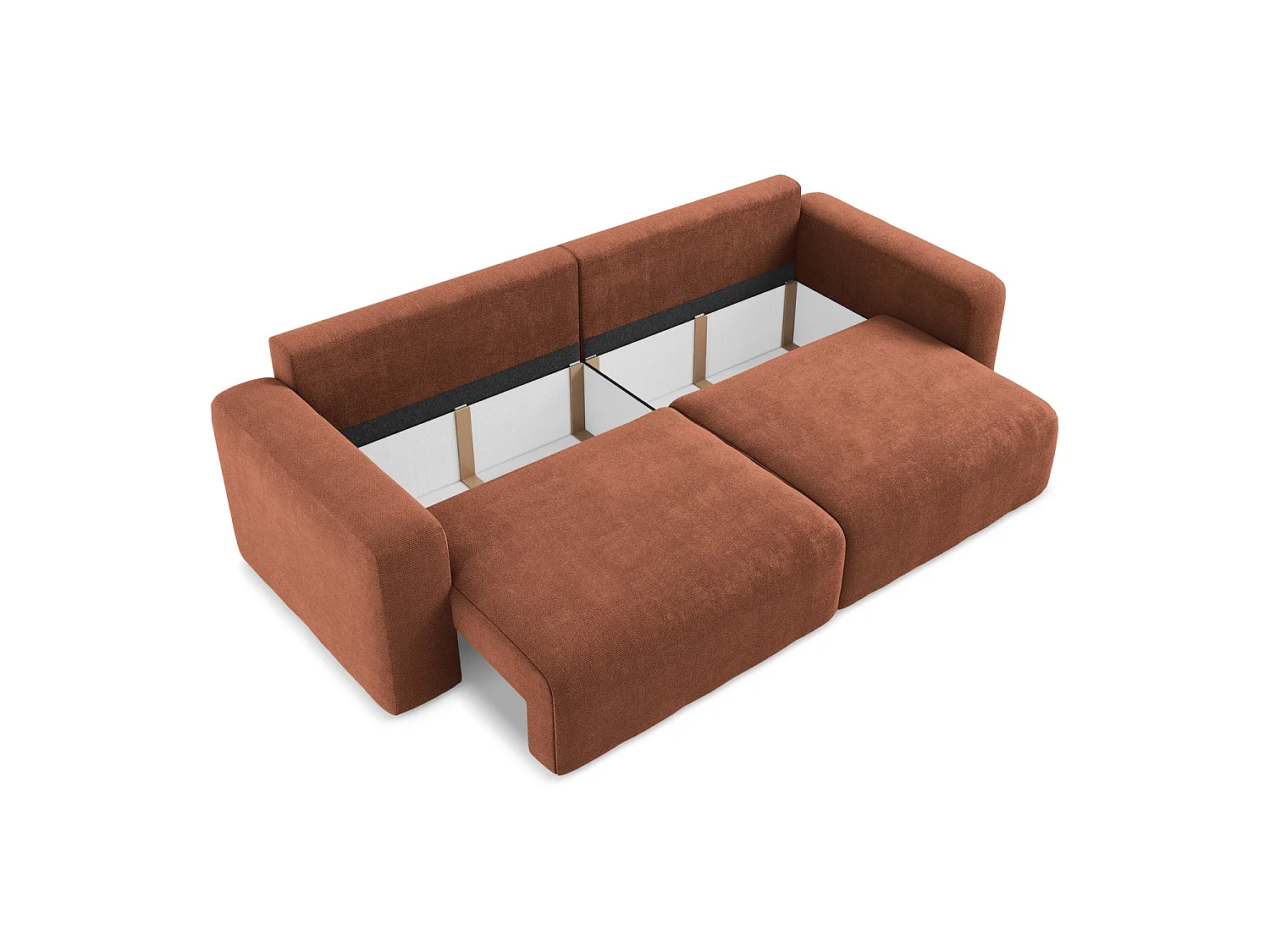 Canapé 3 places convertible en tissu chenille - terre cuite - OSTIA
