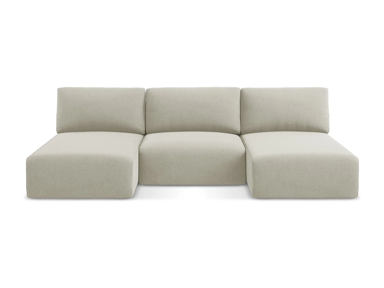 Panoramische open bank met bedfunctie van lichtbeige textuurstof - KONA