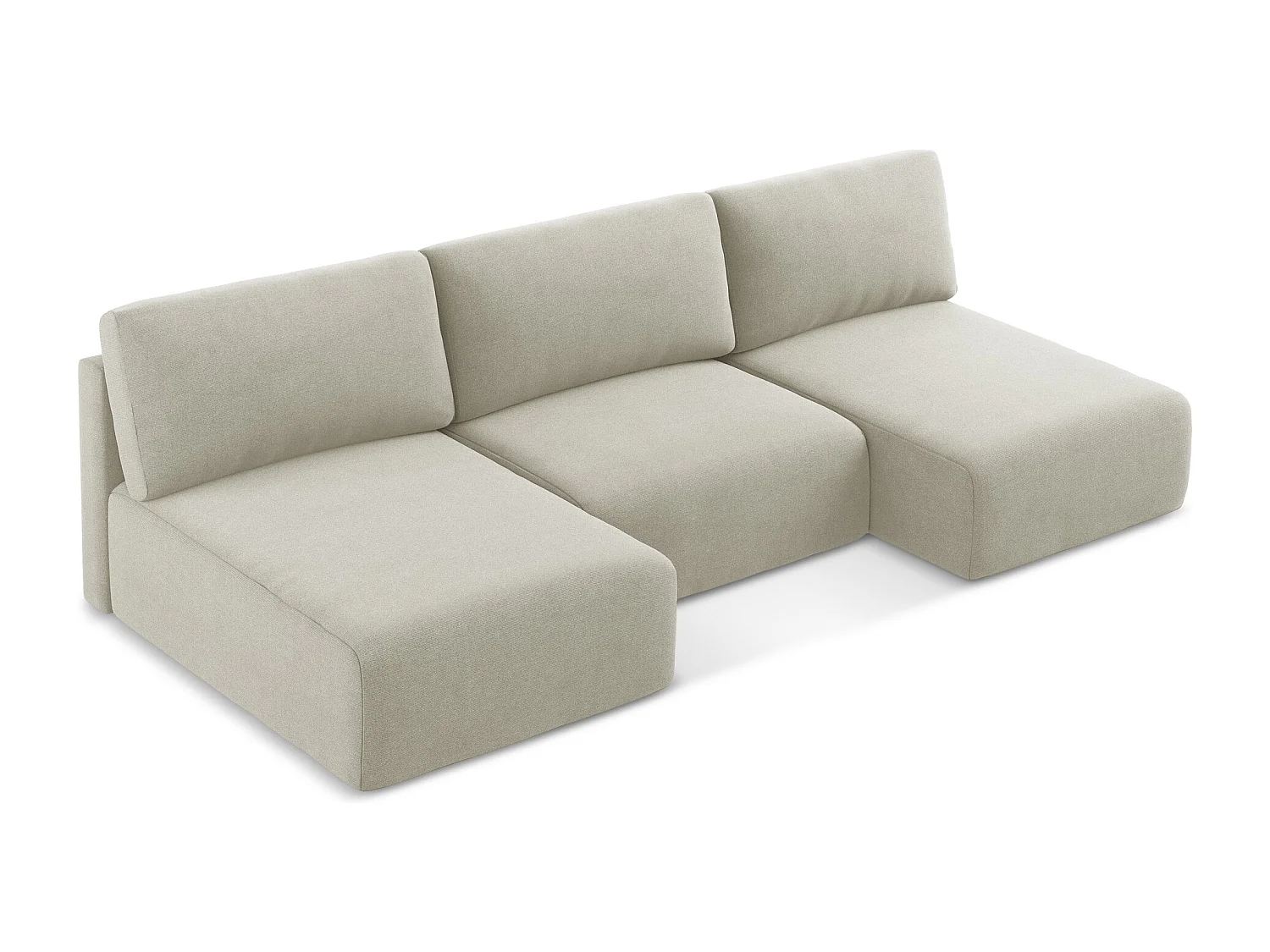 Panoramische open bank met bedfunctie van lichtbeige textuurstof - KONA