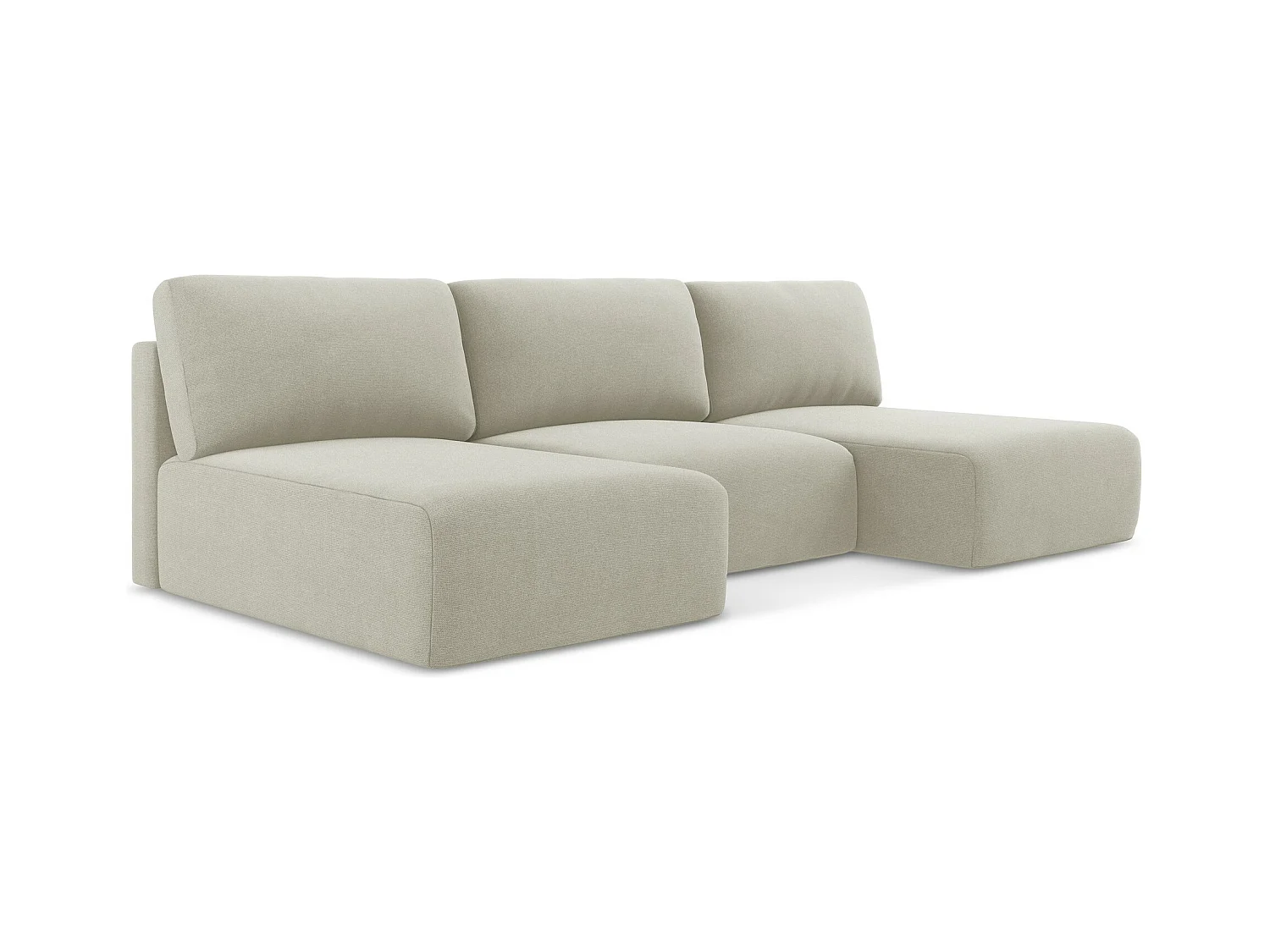 Wohnlandschaft ohne Armlehne mit Schlaffunktion - / - Strukturstoff - Hell beige - KONA