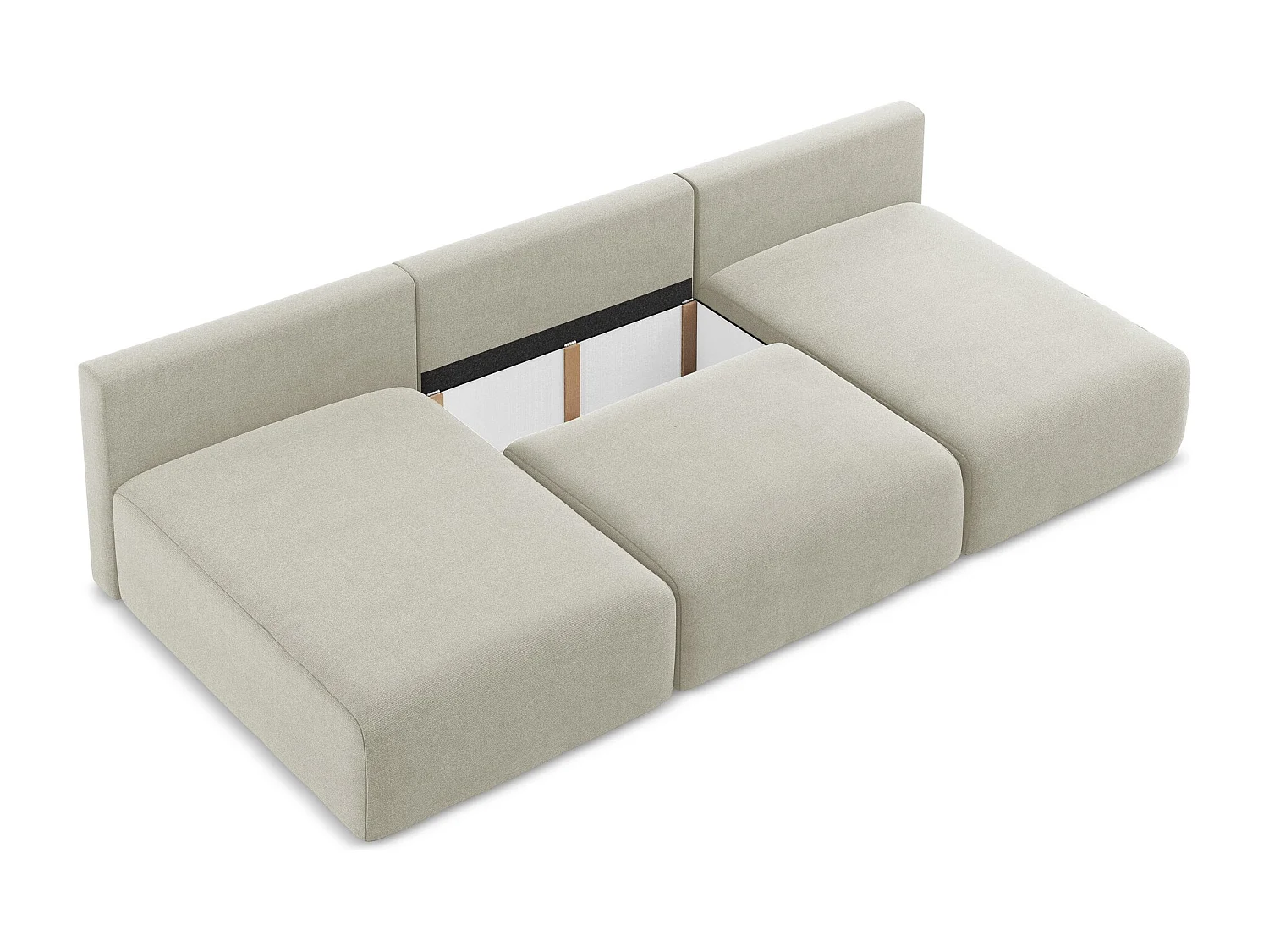 Panoramische open bank met bedfunctie van lichtbeige textuurstof - KONA