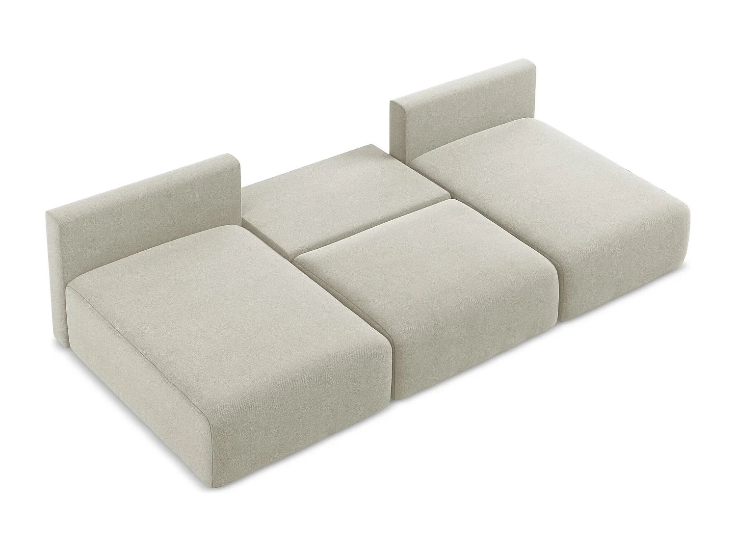 Panoramische open bank met bedfunctie van lichtbeige textuurstof - KONA