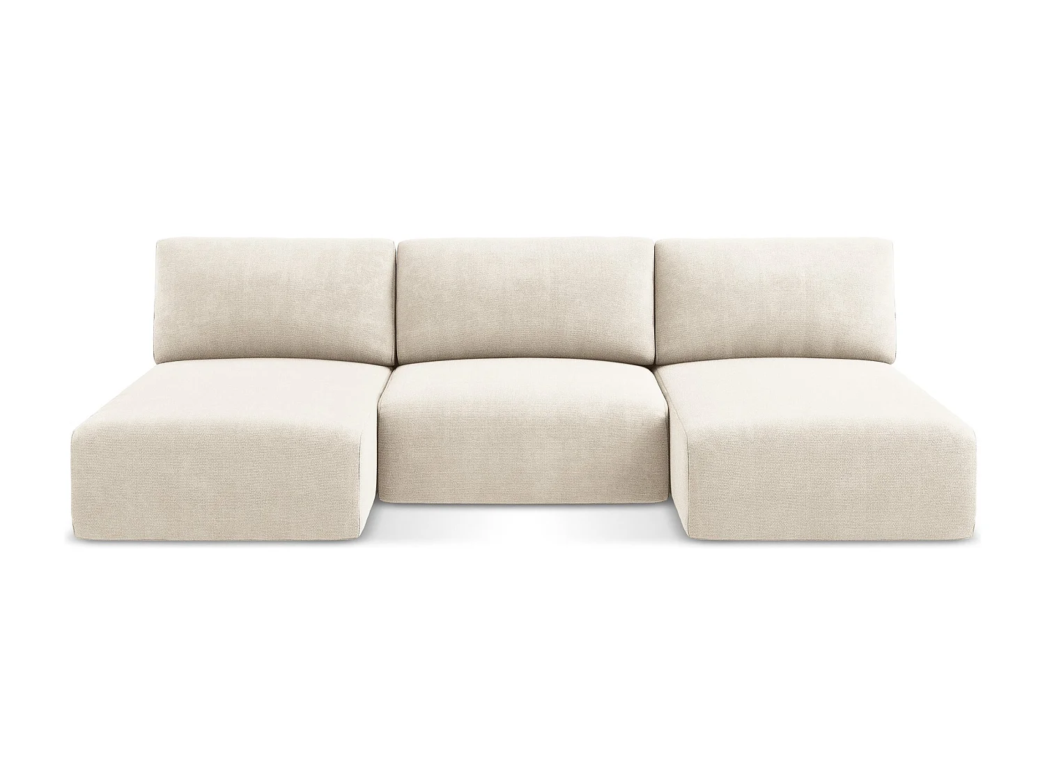 Otwarta Sofa panoramiczna z funkcją spania - z tkaniny szenilowej - jasny beż - KONA