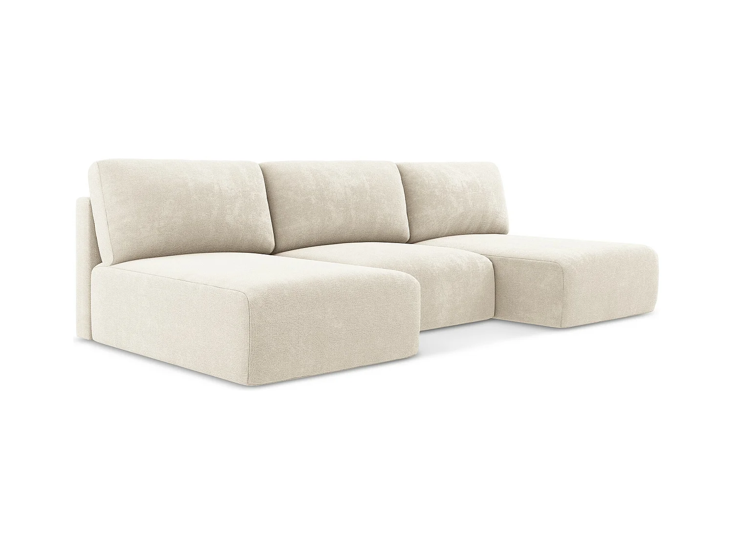 Wohnlandschaft ohne Armlehne mit Schlaffunktion - / - Chenille - Hell beige - KONA