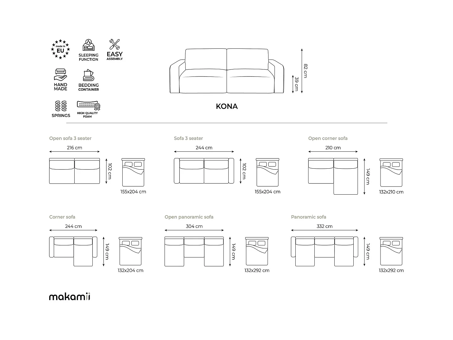 3-Sitzer Ecksofa mit Schlaffunktion - Ecke Links - Chenille - Weiß - KONA