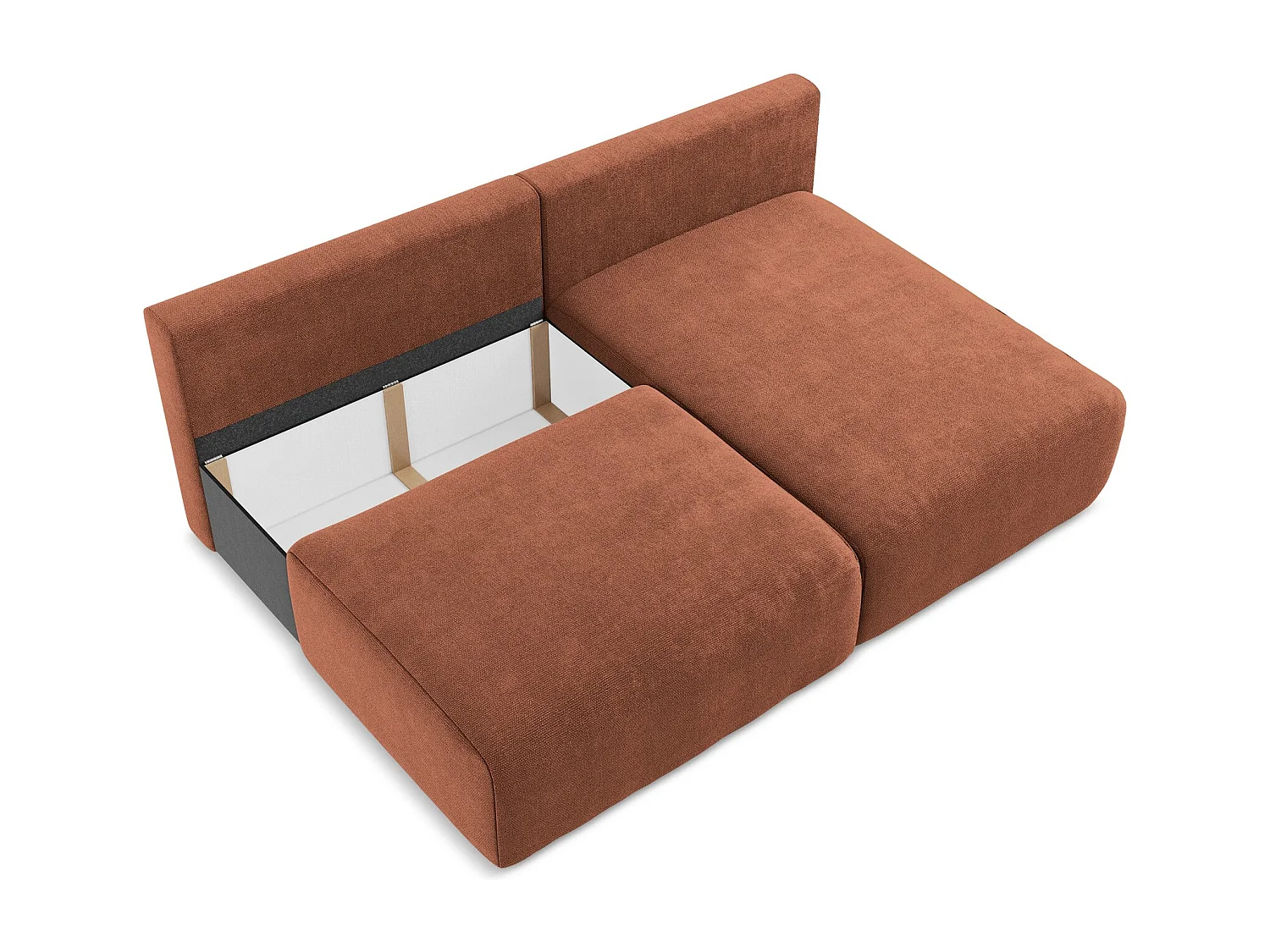 Open hoekbank met bedfunctie van terracotta chenille stof - KONA