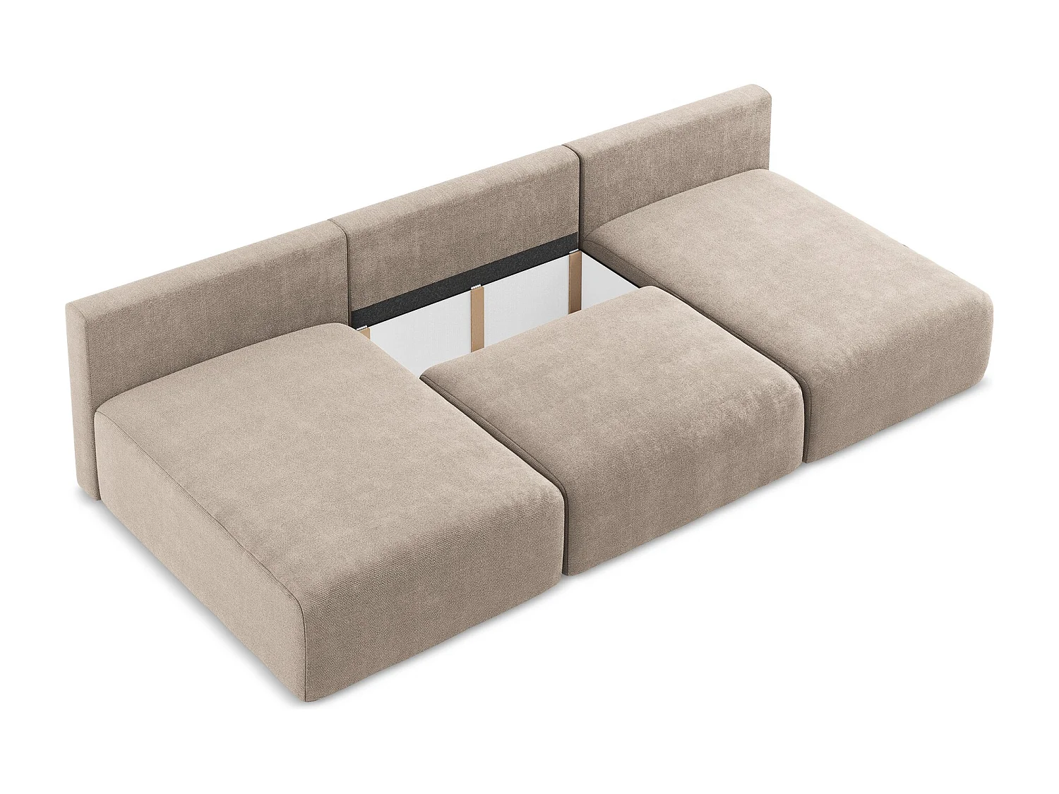 Panoramische open bank met bedfunctie van donkerbeige chenille stof - KONA