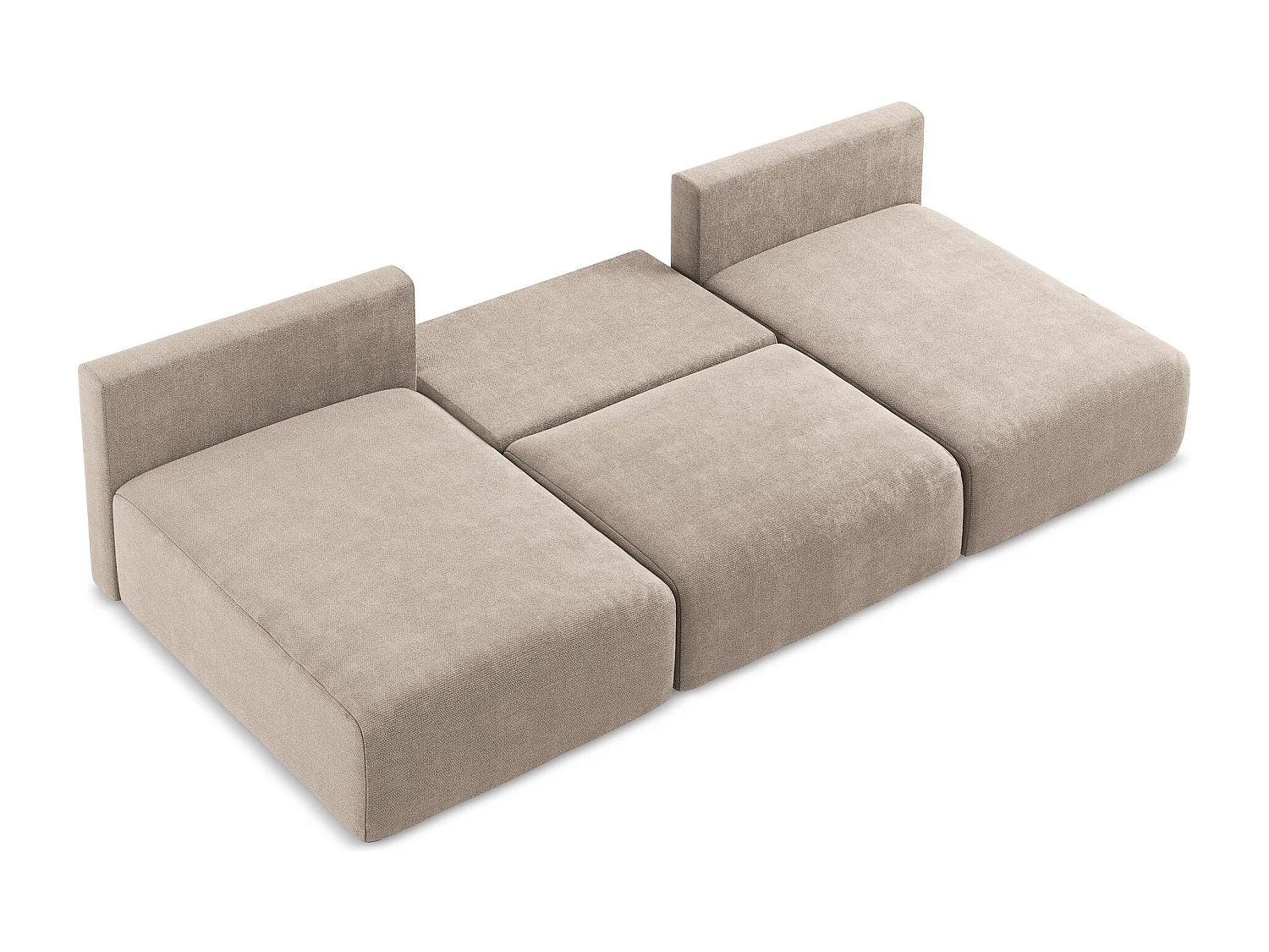 Panoramische open bank met bedfunctie van donkerbeige chenille stof - KONA