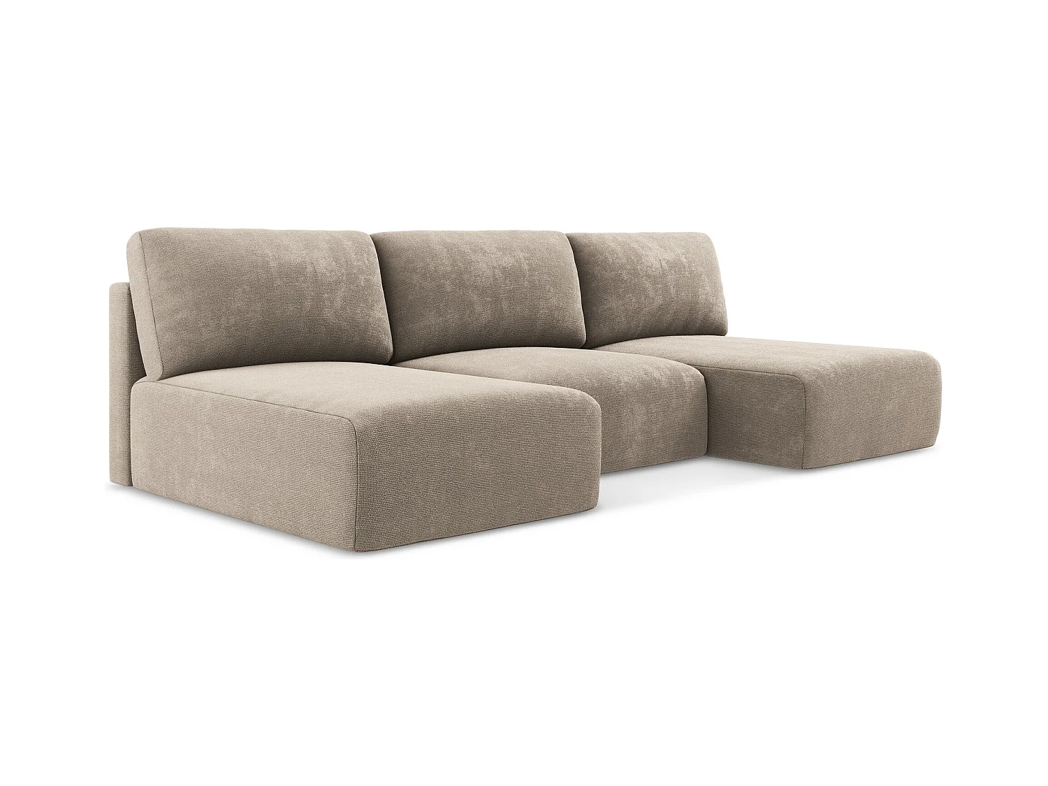 Wohnlandschaft ohne Armlehne mit Schlaffunktion - / - Chenille - Dunkelbeige - KONA