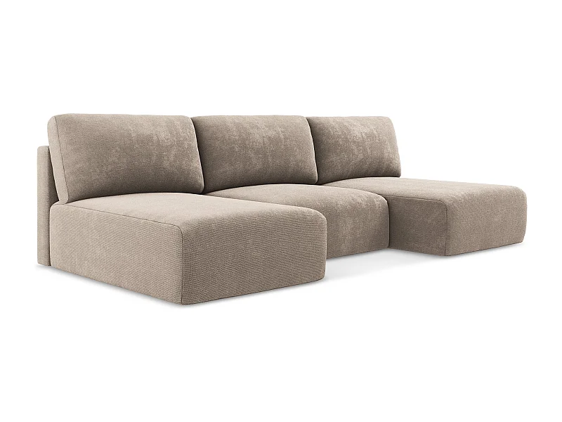Panoramische open bank met bedfunctie van donkerbeige chenille stof - KONA