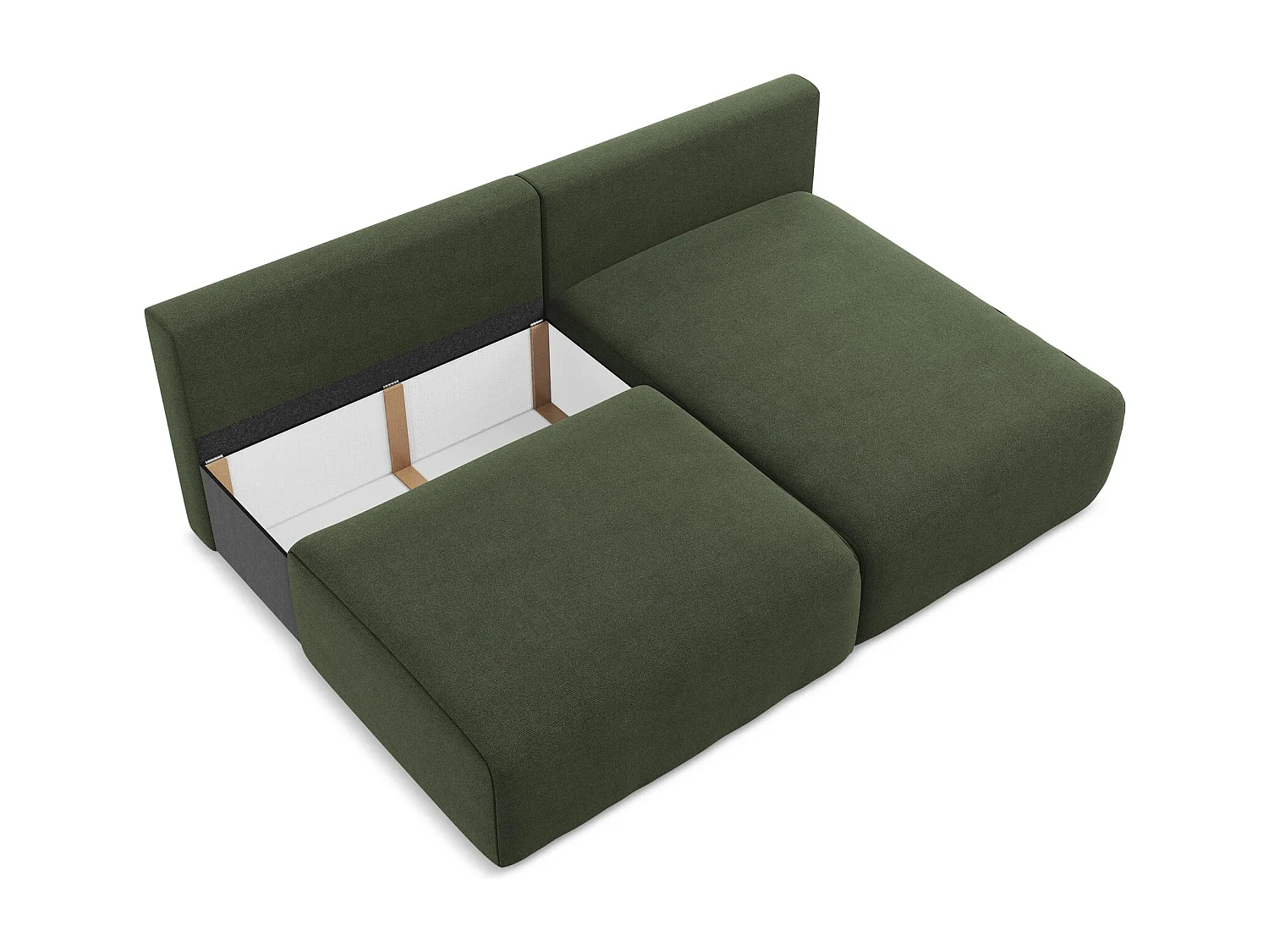 Open hoekbank met bedfunctie van olijf textuurstof - KONA