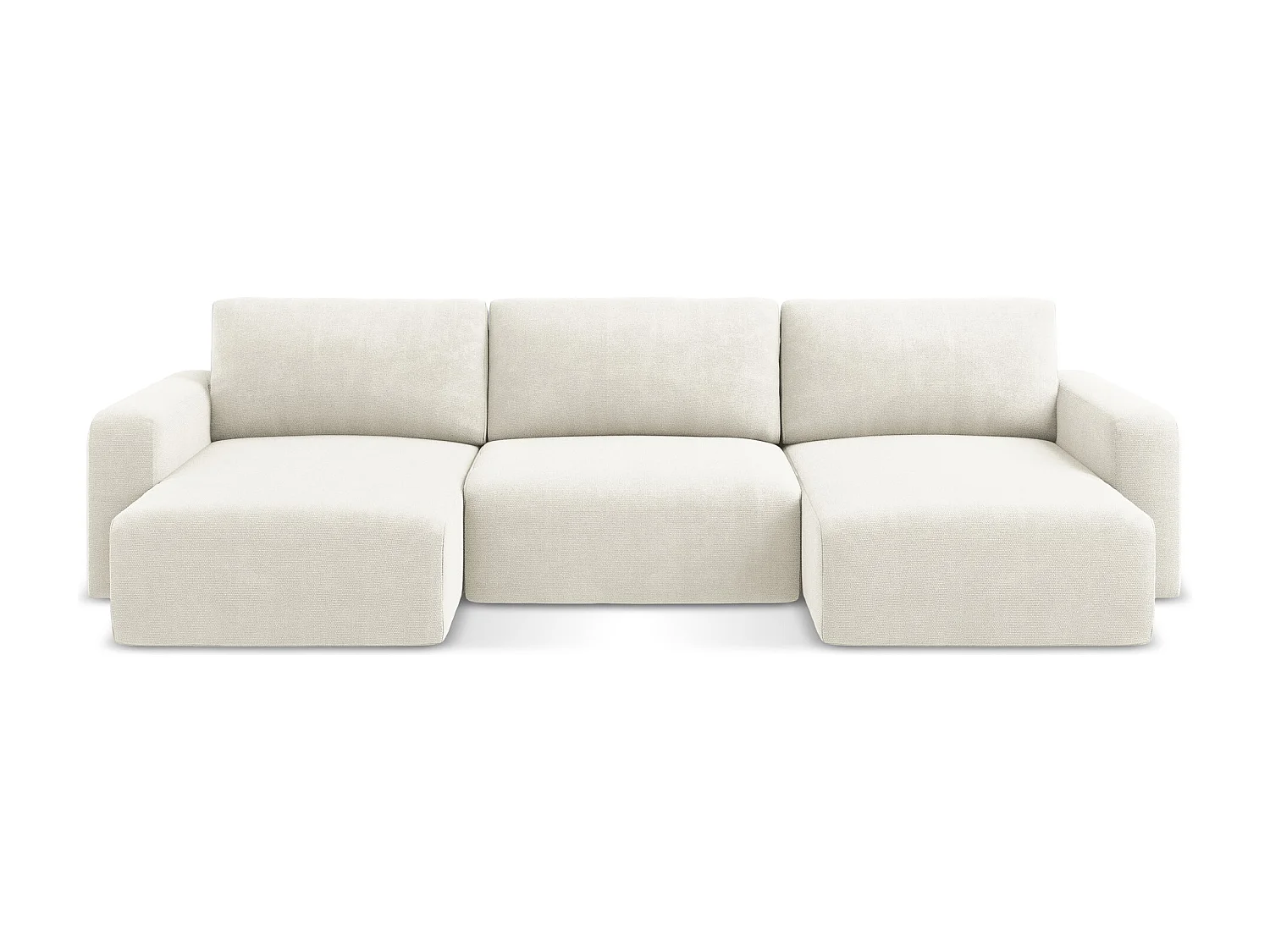 Panoramische bank met bedfunctie van wit chenille stof - KONA