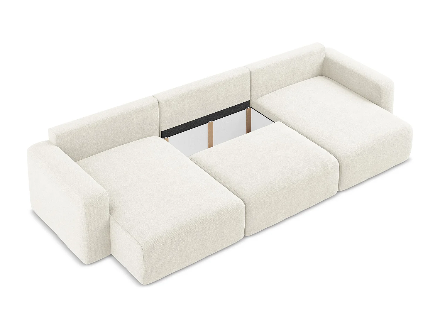 Panoramische bank met bedfunctie van wit chenille stof - KONA