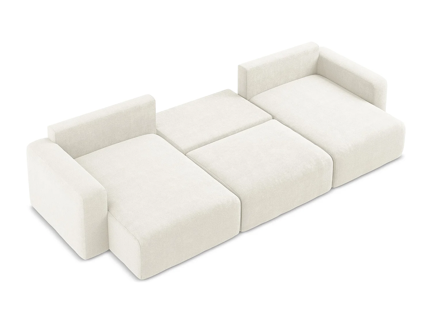 Panoramische bank met bedfunctie van wit chenille stof - KONA