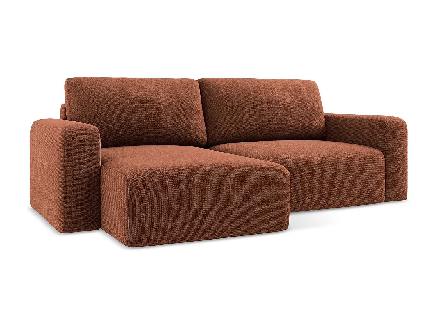 3-Sitzer Ecksofa mit Schlaffunktion - Ecke Links - Chenille - Terrakotta - KONA