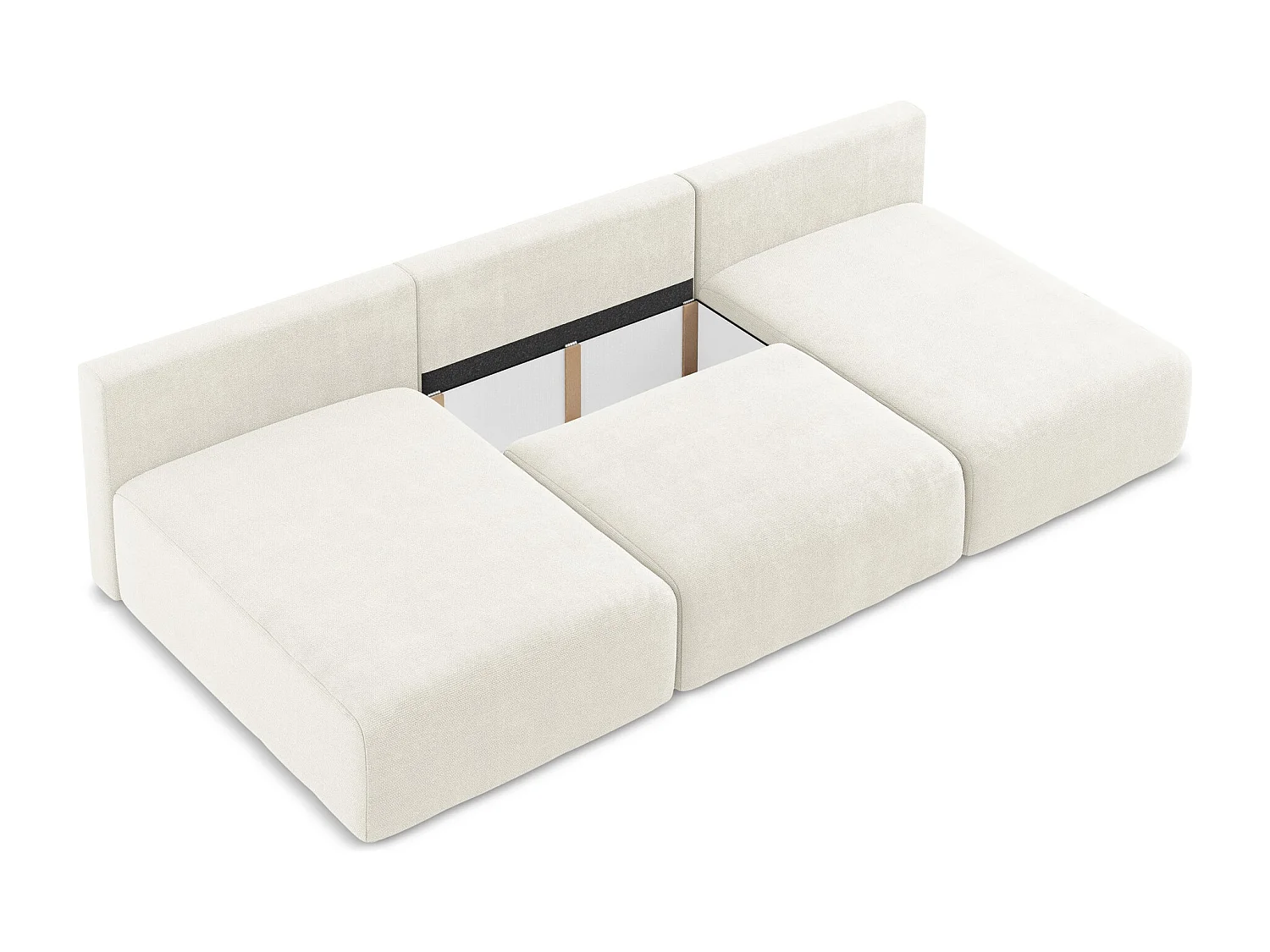 Panoramische open bank met bedfunctie van wit chenille stof - KONA