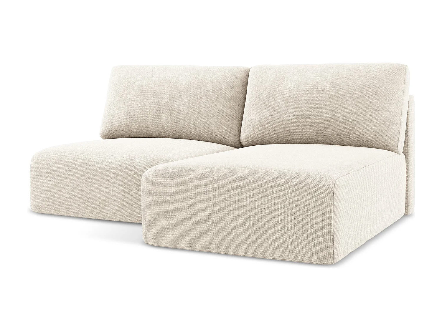 Open hoekbank met bedfunctie van lichtbeige chenille stof - KONA