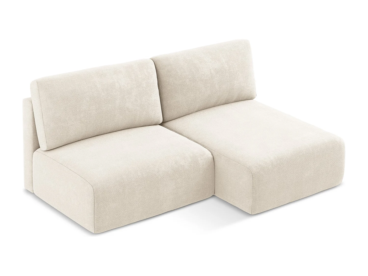 Open hoekbank met bedfunctie van lichtbeige chenille stof - KONA