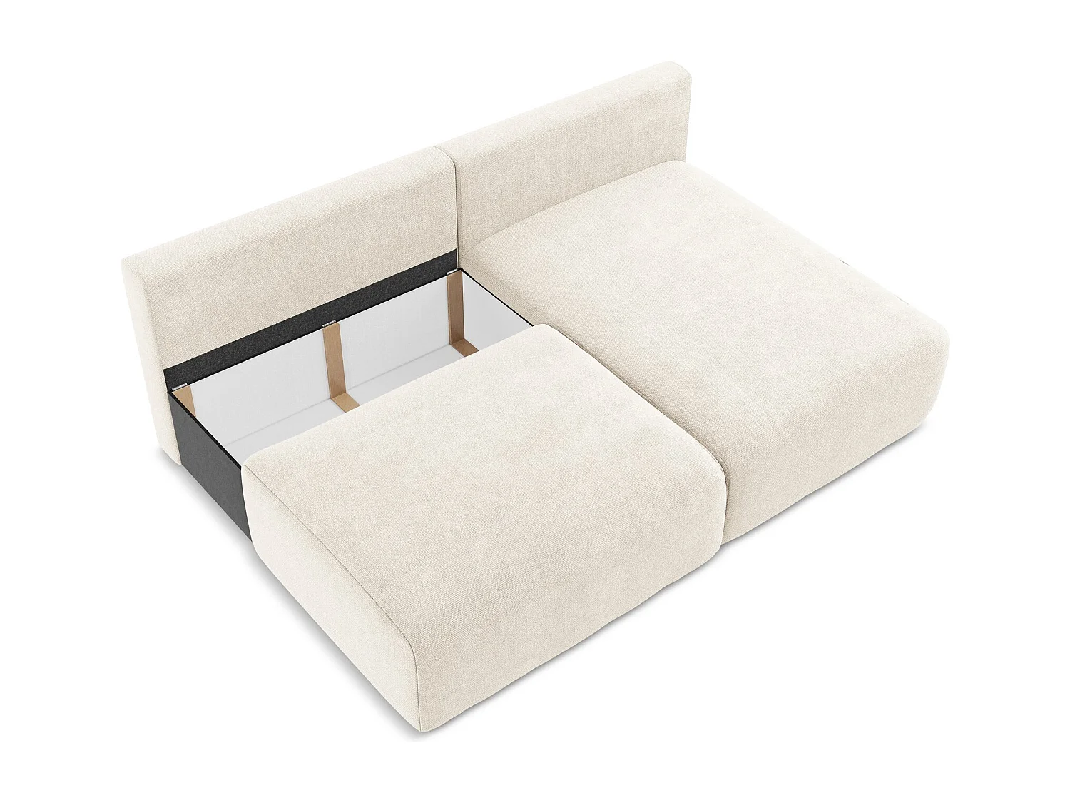 Open hoekbank met bedfunctie van lichtbeige chenille stof - KONA